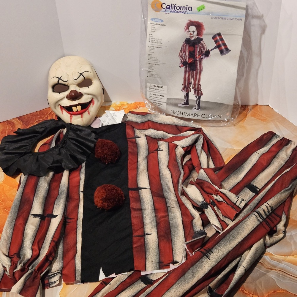 California Costumes Nightmare Clown Kids XL 12-14 Halloween Costume Mask
